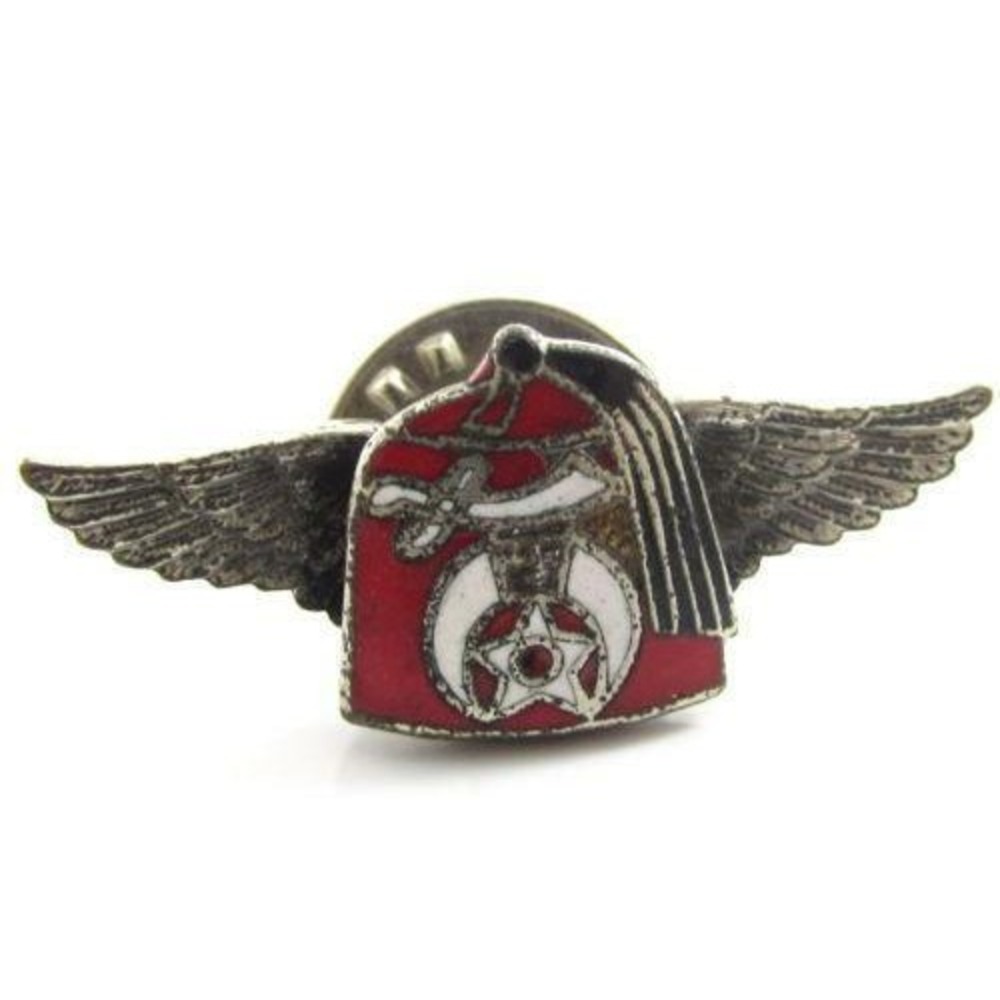 Vintage Fraternal Shriner's Masonic Moon & Sword Red‎ Hat w/ Wings Tie Tac Pin